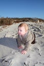 Toddler crawling on beach