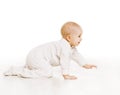 Toddler Crawling in White Baby Onesie, Kid Creeping, White