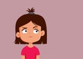 Suspicious Pensive Girl Looking Sideways Vector Cartoon