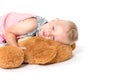 Toddler girl is lying on a plush toy Royalty Free Stock Photo