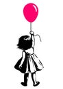 Toddler girl with red balloon, street art graffiti style Royalty Free Stock Photo