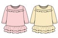 Toddler girls ruffle long sleeve dress, flat sketch