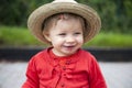 Toddler with hand , foot and mouth disease, outdoors.