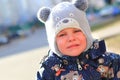 A toddler is having a tantrum outdoors Royalty Free Stock Photo