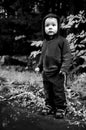 Toddler Holding a Dandelion Flower - Black and White