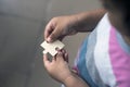 Baby boy holding a jigsaw puzzle block Royalty Free Stock Photo