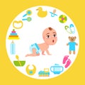 Toddler Infant in Diaper Crawl on All Fours Vector