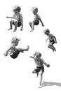 Toddler jumping on trampoline. Isolated five poses