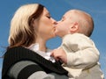 Toddler kissing his mum
