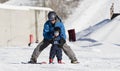 Toddler Learns to Ski with Dad. Safely Dressed