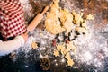 Toddler making gingerbread cookies at home. Royalty Free Stock Photo