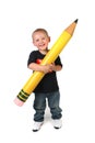 Toddler Schoolage Child Holding Large Pencil