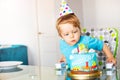 Toddler 2 years old, blow candles birthday cake