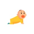 Toddler In Yellow Clothes Crawling Screaming,Part Of Family Members Series Of Cartoon Characters Royalty Free Stock Photo