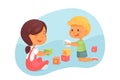 Toddlers playing with cubes vector illustration