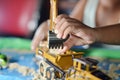 Toddlers are playing sand trucks Royalty Free Stock Photo