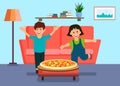 Toddlers Running for Pizza Vector Illustration