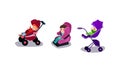 Toddlers Sitting in Baby Carriage and Booster Chair Vector Illustration Set Royalty Free Stock Photo