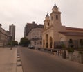 Metropolitan Cathedral of Santa Fe on a cloudy day. Side view. Historic helmet. Argentina.