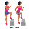 Toe taps. Sport exersice. Silhouettes of woman doing exercise. Workout, training