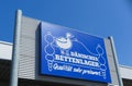 TOENISVORST, GERMANY - JUIN 28. 2019: Close up of blue logo against blue sky at store front of DÃÂ¤nisches daenisches Bettenlager