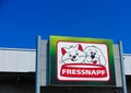 TOENISVORST, GERMANY - JUIN 28. 2019: Close up ofred and green logo at store front against blue sky of Fressnapf