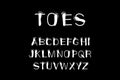 Toes hand drawn vector illustration abc alphabet in cartoon style white on black