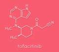 Tofacitinib rheumatoid arthritis drug molecule. Inhibitor of Janus kinase 3 JAK3. Skeletal formula.