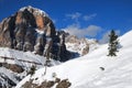 Tofane mountain group, Tofana di Mezzo, Tofana di Dentro, Tofana di Rozes, Dolomites, Cortina d`Ampezzo, Italy Royalty Free Stock Photo