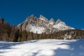 The Tofane range over a blue sky after a snowfall, Cortina D`Amp Royalty Free Stock Photo