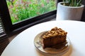 Toffee cake with cashew nut and caramel syrup Royalty Free Stock Photo