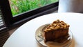 Toffee cake with cashew nut and caramel syrup Royalty Free Stock Photo