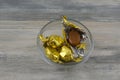 Toffee candy in gold candy wrappers Royalty Free Stock Photo