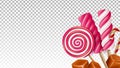 Toffee Caramel And Lollipop Sweet Candies Vector