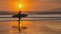 Tofino Vancouver Island Pacific rim coast, surfers with board during sunset at the beach Royalty Free Stock Photo