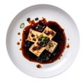 Tofu And Black Bean Sauce On White Plate, On White Background