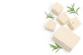 Tofu cheese isolated on white background with clipping path and full depth of field, Top view with copy space for your Royalty Free Stock Photo