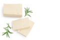 Tofu cheese isolated on white background with clipping path and full depth of field, Top view with copy space for your Royalty Free Stock Photo