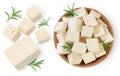 Tofu cheese isolated on white background with clipping path and full depth of field, Top view with copy space for your Royalty Free Stock Photo