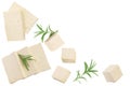 tofu cheese isolated on white background with clipping path and full depth of field, Top view with copy space for your Royalty Free Stock Photo