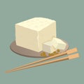 Tofu cheese on plate with chopsticks isolated. Healthy chinese food Royalty Free Stock Photo