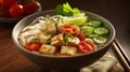 Tofu and chicken bowl with noodles Generative AI