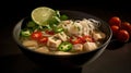 Tofu and chicken bowl with noodles Generative AI