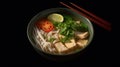 Tofu and chicken bowl with noodles Generative AI