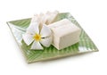 Tofu cubes on plate on white background Royalty Free Stock Photo