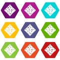 Tofu fresh block icon set color hexahedron