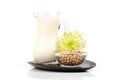 Tofu Juice and soy bean isolated on white background Royalty Free Stock Photo