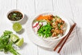 Tofu poke bowl with basmati rice and veggies Royalty Free Stock Photo