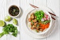 Tofu poke bowl with basmati rice and veggies Royalty Free Stock Photo