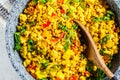 Tofu scramble with vegetables in a pan. Vegan Alternative Omelet Royalty Free Stock Photo